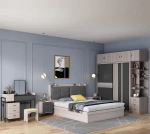 Fashionable Modern Wooden Home Hotel Bedroom Set Durable King Queen Size Bed MDF Bed