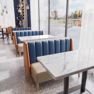 Fashionable PU Leather Booth Sofa Chair Seat Immitation Marble Tabletop Ice Cream Coffee Restaurant Furniture Table and Chair Set