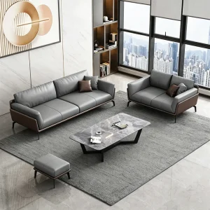 Faux Leather Three Seat Sponge Filled Modern Executive Sofa with Solid Wood Legs for Office Hotel Living Rooms