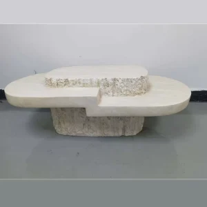 Fiberglass Coffee Table Minimalist Travertine Stone like Designer Oval Light Modern Living Room Furniture