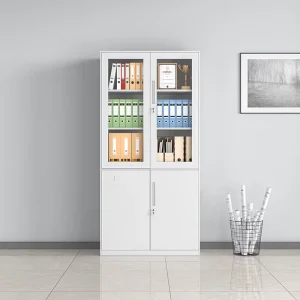File Cabinet Metal File Cabinet Office Lockable File Cabinet 2 Glass Doors and 2 Steel Doors File Cabinet Office Hospital School