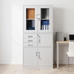 File Cabinet with Drawers and Glass Door Metal Document Storage for School Office
