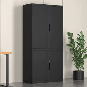 Filing Cabinet Black CabinetOffice School Steel Storage Cabinet Four Doors and Five Floors Top and Bottom Separable Sections