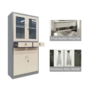 Filing Cabinet Office Storage Vertical File Cabinet with Adjustable Shelves Metal Glass Door Filing Cabinets with Lock