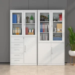 Filing Cabinets with 2 Glass and 2 Steel Doors Lockable Heavy Duty Design Adjustable Shelves for Office Storage