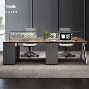Financial Office Desk and Staff Chair Set for 4 People 6 Double Seats Simple Design with Screen