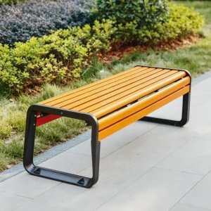 Fine Polished Galvanized Steel Park Bench Sleek Wood Slat Seating for Professional Landscape Garden and Property