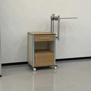 Fireproof HPL Ward Bedside Cabinet with Retractable Dining Table Damped Hinges Medical Patient Nightstand Trolley
