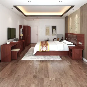 Five Star Hotel Double Bed Set Genuine Leather Modern Minimalist Design Customizable Commercial Bedroom Set for Apartments