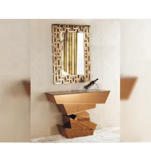 Five Star Hotel Luxury Golden Stainless Steel Marble Top Console Table