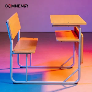 Fixed Height Single Student Desk and Chair Set Wood Metal European Design School Classroom Furniture