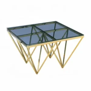 Flat Packed Stainless Steel Golden Rose Coffee Table Tempered Glass Side Table