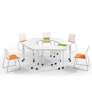 Flexible Workspace White Modular Training Table Mobile Collaborative Meeting Desk for Seminar and Workshop