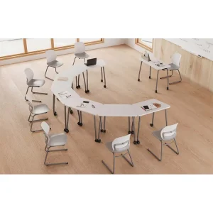 Flexible Workspace White Modular Training Table Mobile Collaborative Meeting Desk for Seminar and Workshop