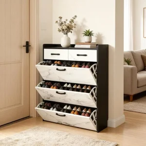 Flip Bucket Shoe Cabinet Ultra thin Freestanding Durable Eco Friendly Shoe Rack 10+ Shelves Minimalist Design Narrow Doorway