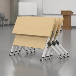 Flip Top Folding Conference Room Tables with Silent Wheels Modern Rectangle Seminar Table for Office Boardroom