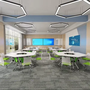 Flip Top Folding Training Table Fan Shaped School Desk with Casters Nesting Conference Table Movable Classroom Furniture