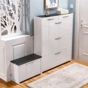 Flip-top Shoe Cabinet with Large Capacity Door Partition