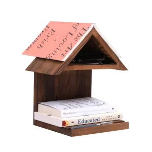 Floating Bedside Wood Bookshelf Triangle Book Page Holder Wooden Simple Bookcase for Bedroom Nightstand Library Office