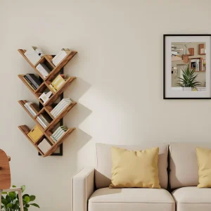 Floating Shelves 2 Tier Iron Wooden Wall Mounted Bookshelf Storage for Living Room Kitchen Office Rustic Brown Black Model