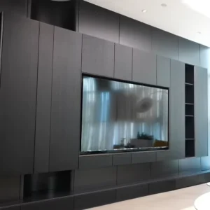 Floating TV Cabinet with Open Shelves and Storage Black Modern Wall Mounted for Living Room
