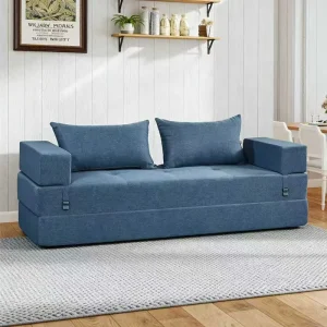 Floor Couch Convertible Futon Sofa with Armrests Sleeper Mattress Chair Bed Portable Fold Out Lounge Guest for Living Room