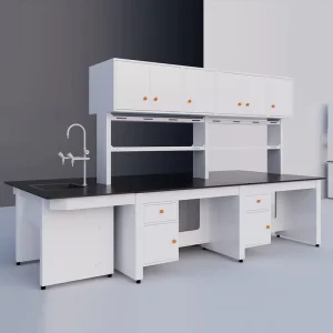 Floor Mounted Durable Laboratory Furniture Island Lab Bench Workshop Work Bench With Reagent Rack
