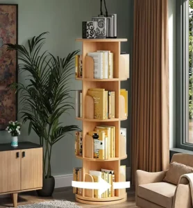 Floor-Standing 360 Rotating MDF Bookshelf Home Use Living Room Storage Cabinet Mobile Compact Minimalist Modern Style