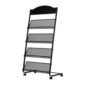 Floor Standing Magazine Rack Iron Wheeled Newspaper Rack Suitable for the Display of Brochures or Documents