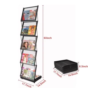 Floor Standing Magazine Rack Iron Wheeled Newspaper Rack Suitable for the Display of Brochures or Documents