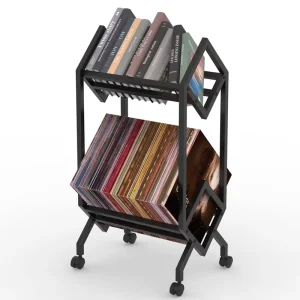 Floor Standing Metal Bookshelf Office Mobile Rack Vinyl Record Magazine Rack Art Desk Side Shelving