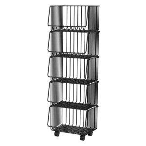 Floor Standing Multi Tier Rolling Food Container with Metal Wheels Modern Design Mobile Trolley for Bedroom and Bathroom Use