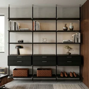Floor to Ceiling Book Shelves Bookcases Modern Minimalist Luxury Modular Aluminum With Light Pole System for Living Room Office