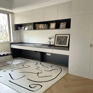 Floor to Ceiling Built in Study Workstation Integrated Bookshelf Writing Desk for Large Villa Family Private Study Room