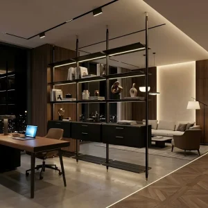 Floor to Ceiling Wall Bookshelf Modern Minimalist Luxury Modular Shelf Display with Led Light Customized Wall Unit Book Shelf
