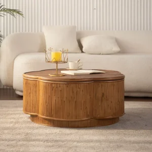 Flower Shaped Rattan Coffee Table with Lift Off Lid Storage Boho Chic Style Perfect for Cozy Living Rooms & Compact Spaces