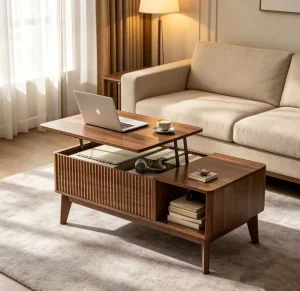 Fluted Lift Top Coffee Table with Storage Modern Coffee Table for Living Room Home Office