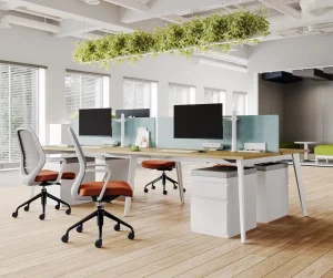 Focus Oriented Team Workstations With Integrated Power and Data Coordinating Tables for Team Spaces