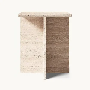 Fold Angle Solid Marble End Table Two Intersecting Stone Plinth Minimalist Geometric Structure Bedroom Bedside Table