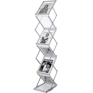 Foldable Aluminum Magazine Rack Portable Magazine Display Stand With 6 Pockets for Exhibition Retail Store