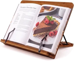 Foldable Bamboo 4 Position Recipe Book Stand Holds Thick Books for Kitchen Counter Reading Studying