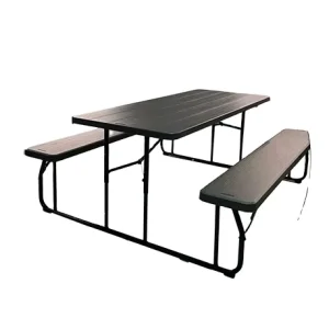 Foldable Beer Table and Bench Set With Wood Grain Design for Garden Outdoors