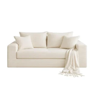 Foldable Convertible Compress Sofa Corner Couch 3 in 1 Sofa Sets Love Seat Sofa Bed with Corduroy Cover 4 Pillow for Living Room