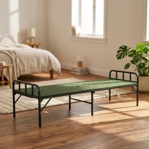 Foldable Easy Carrying Iron Metal Double Folding Camping Bed Stretcher Space Saving Bedroom Furniture for Hotel School Apartment