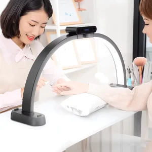 Foldable Half Moon Nail Light LED Lamp Digital Display Professional Manicure Table Light with Phone Holder for Nail Tech