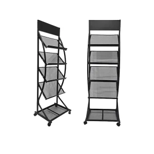 Foldable Iron Classic Style Portable Floor Standing Magazine Poster Book Display Rack Customizable Design Powder Coated
