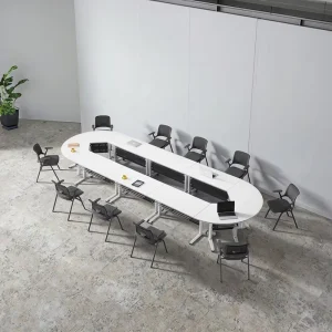 Foldable Meeting Room Table Round Board Furniture Workstation with Media Plug