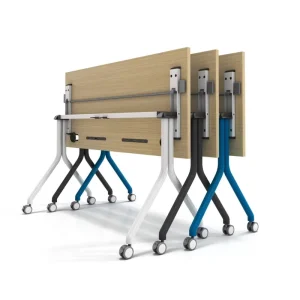 Foldable Mobile Training Table Modern Wood with Stainless Steel Wheels Folding Flip Function Easy Assembly