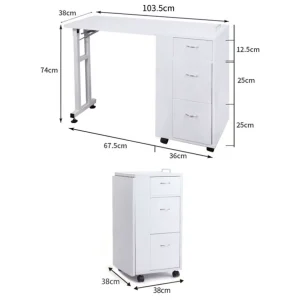 Foldable Moved White Simple Nail Station Furniture Manicure Table