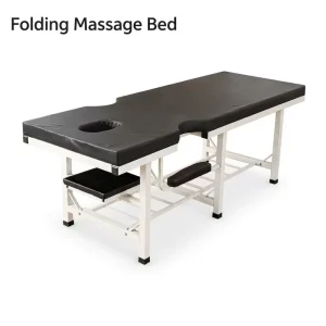 Foldable Portable Massage Table with Face Hole Side Stool PU Leather Surface Fixed Frame Physiotherapy Bed